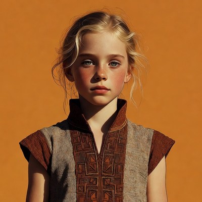 Blonde girl in embroidered dress