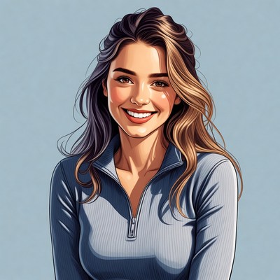 Smiling woman with long wavy hair