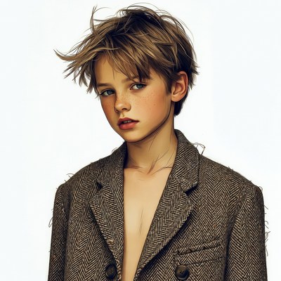 Boy in open tweed blazer