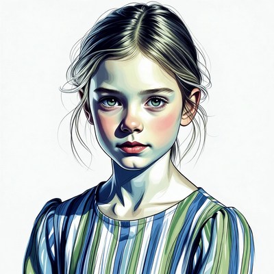 Young girl in striped dress portrait