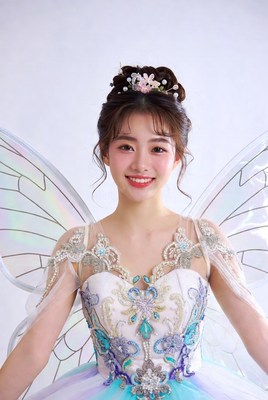 Asian woman in iridescent fairy costume