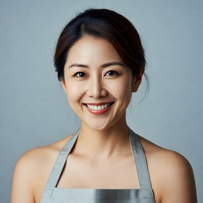 Smiling Asian woman in apron