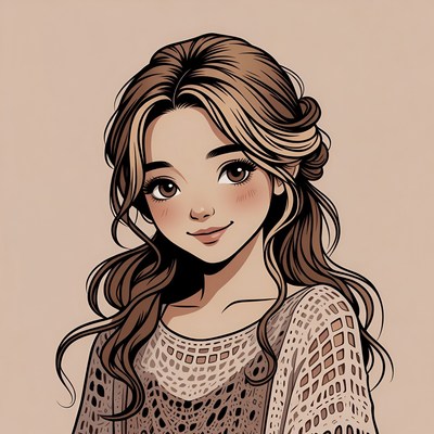 Anime girl with wavy brown hair