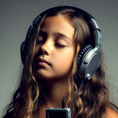 Girl listening to music with headphones