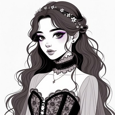 Gothic woman with flowers in hair