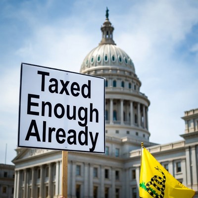 Taxed Enough Already sign with Gadsden flag