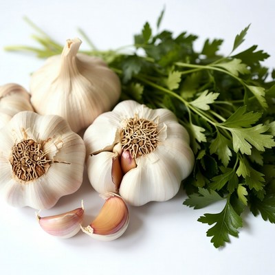 Fresh garlic cloves with parsley