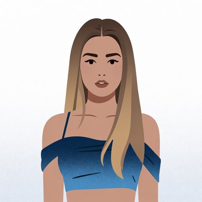 Asian woman in off-shoulder blue top