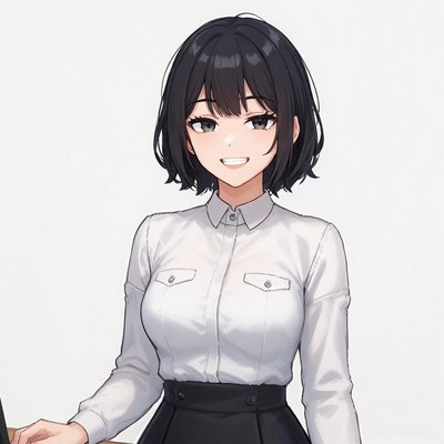 Anime girl in white blouse and skirt