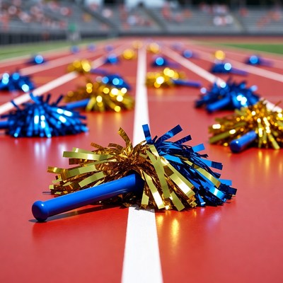 Pom Poms on Red Track