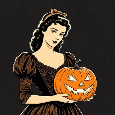 Woman holding jack-o-lantern pumpkin