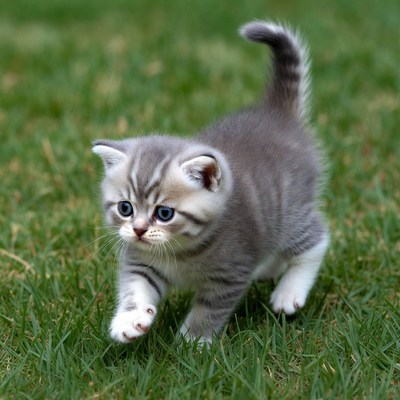 British Shorthair kitten walking on grass