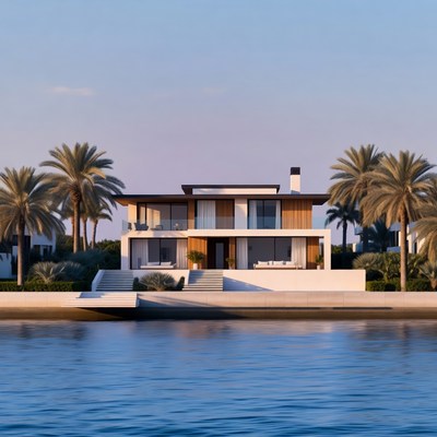 Modern White Villa by Waterfront Palms