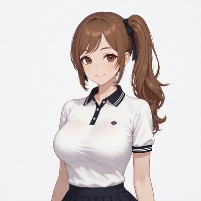 Anime girl in white polo shirt