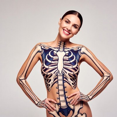 Woman with skeleton body paint