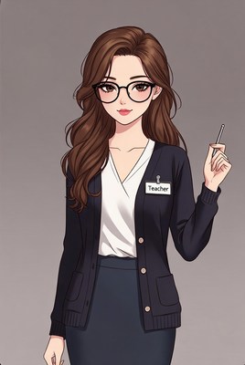 Anime teacher woman holding pointer