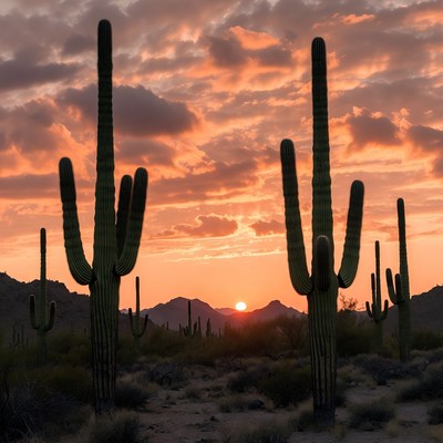 Saguaro Cacti at Sunset