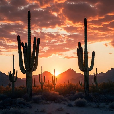 Saguaro Cacti at Sunset