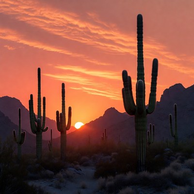Saguaro Cacti at Sunset