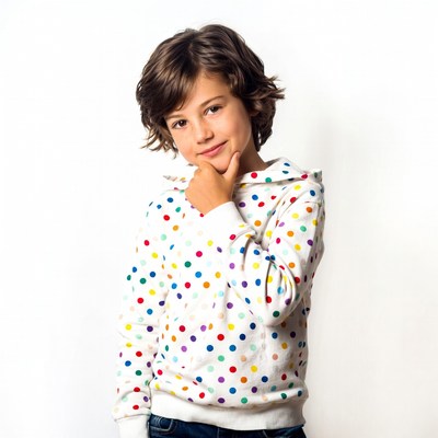 Boy thinking with finger on chin