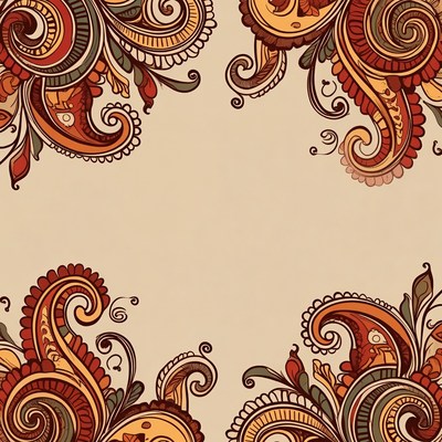Red Paisley Corner Border Illustration