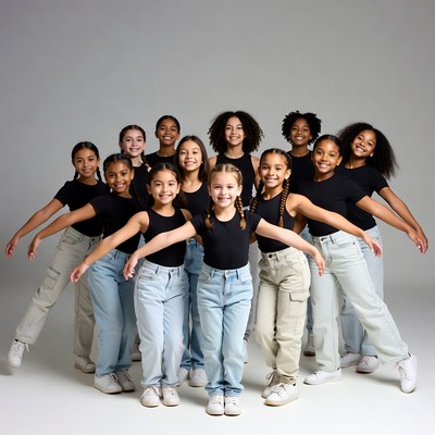 Group of African-American girls posing in dancewear