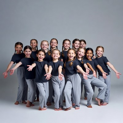 Group of girls in gray dance outfits