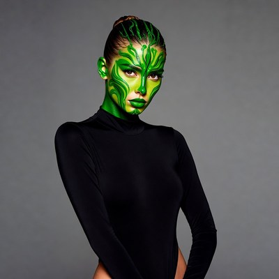 Woman with green vine face paint