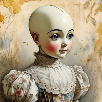 Porcelain Doll Girl in Vintage Dress