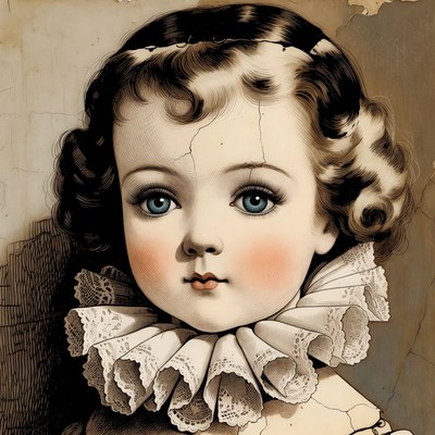 Vintage illustration of girl with lace collar