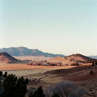 Ranch houses in golden valley mountains