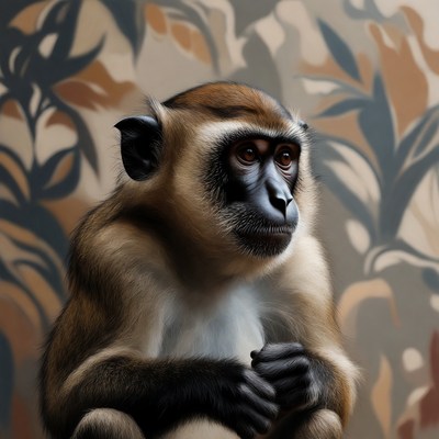 De Brazza's Monkey on Leafy Background