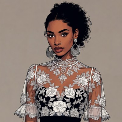 African-American woman in lace dress