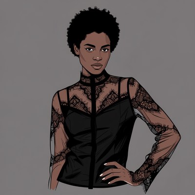 African-American woman in black lace top