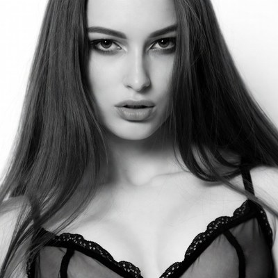 Beautiful woman in black lace bra