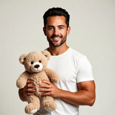 Man holding teddy bear