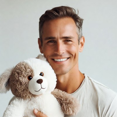 Man holding teddy bear