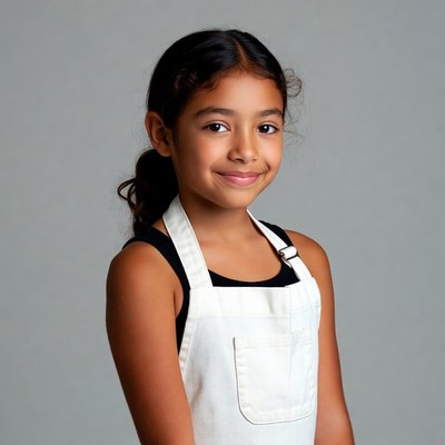 Smiling girl wearing white apron
