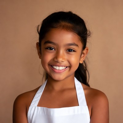Smiling Asian girl in white apron
