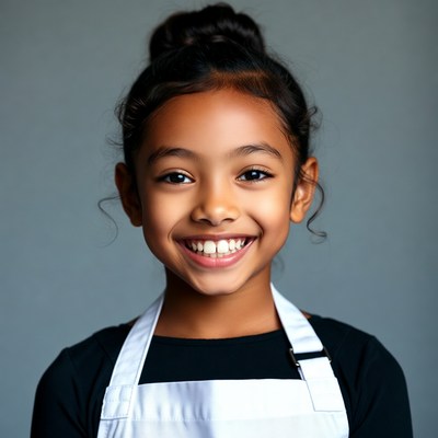 Smiling Asian girl in chef apron