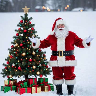 Santa Claus with Christmas Tree Snow
