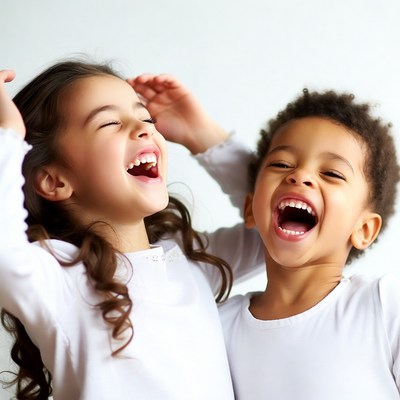 Brother and sister laughing together