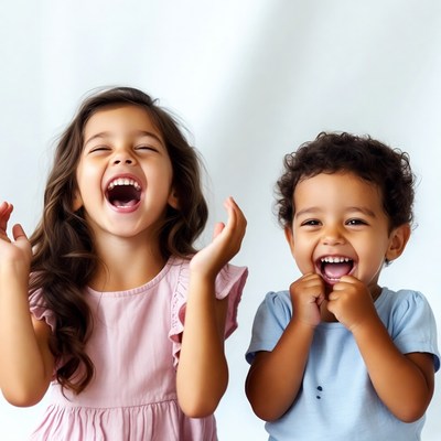 Happy boy and girl laughing together