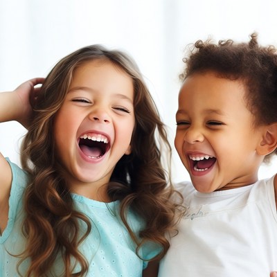 Two girls laughing together
