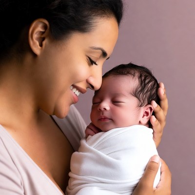 African-American mother holding newborn baby