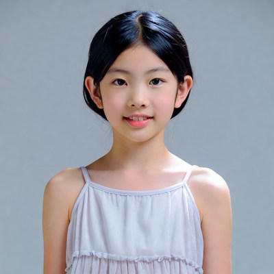 Asian girl smiling in white dress