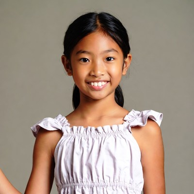 Asian girl smiling in pink dress