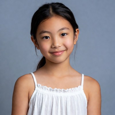 Asian girl smiling in white dress