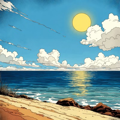 Sunny Ocean Beach Illustration