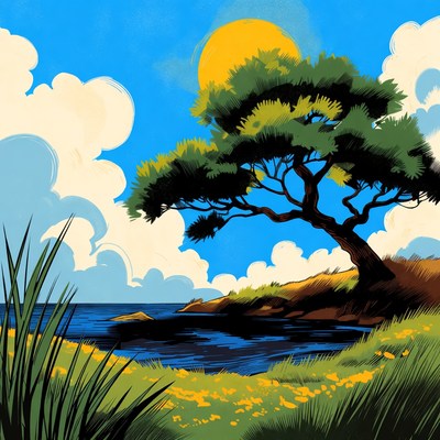 Pine Tree by Ocean Cliff